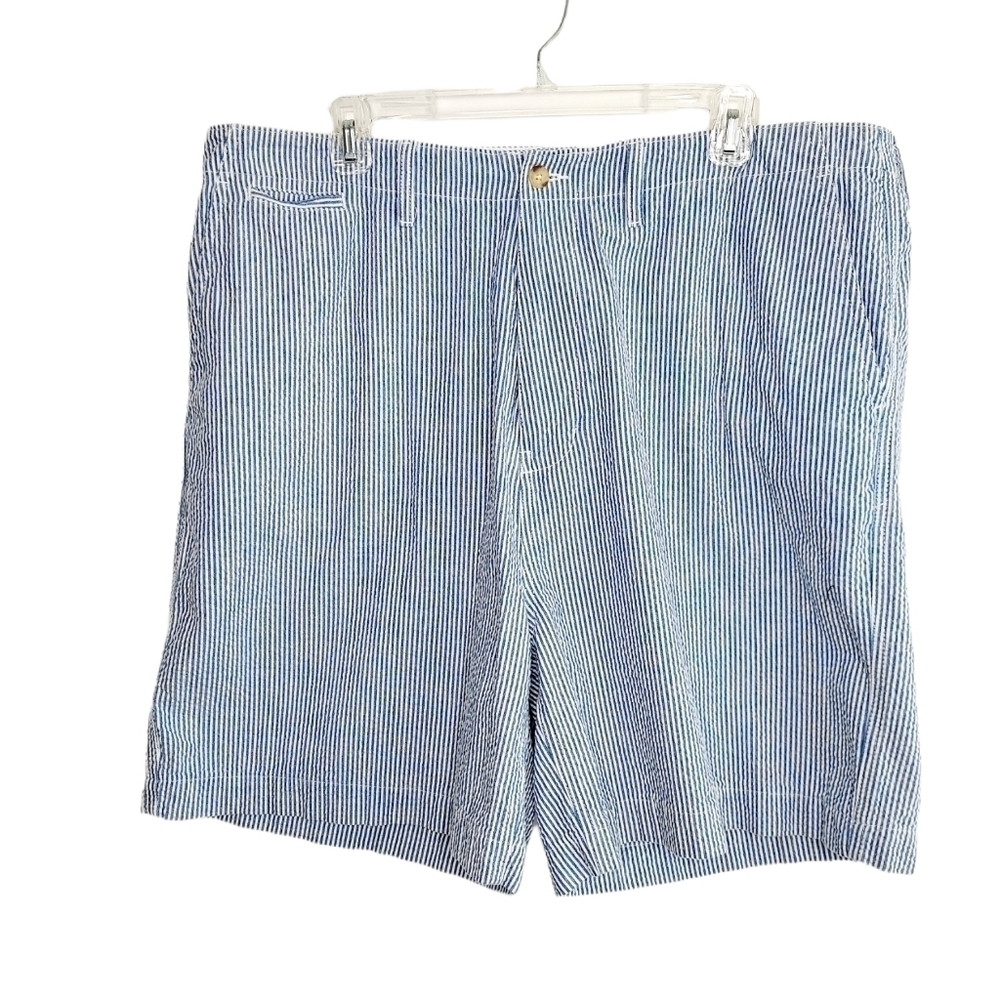 Bass Mens Seersucker Size 40 Golf Shorts Blue Striped 100%Cotton Breathable EUC